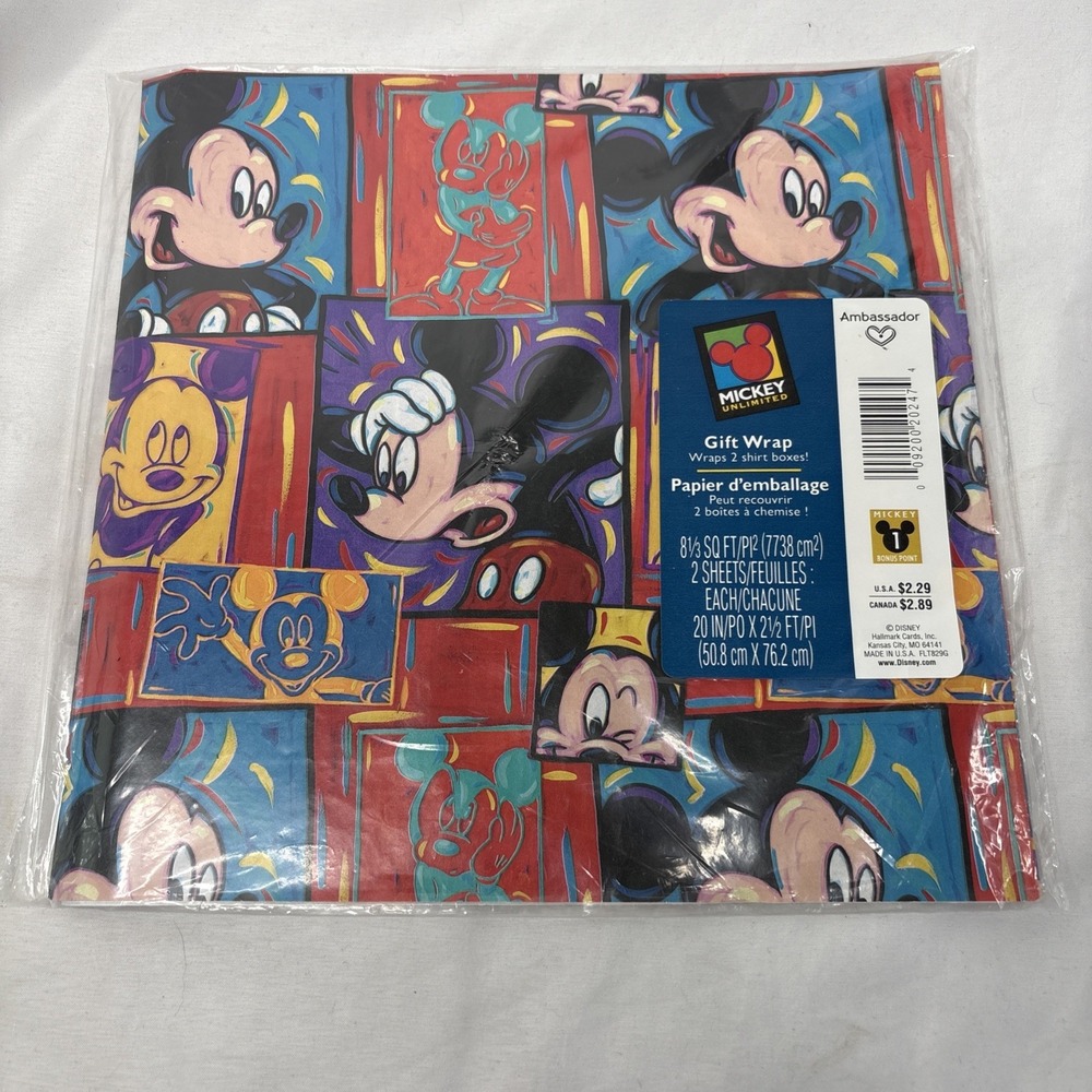 Vtg Disney Mickey Mouse Unlimited Gift Wrap Wrapping Paper Hallmark 2 Sheets
